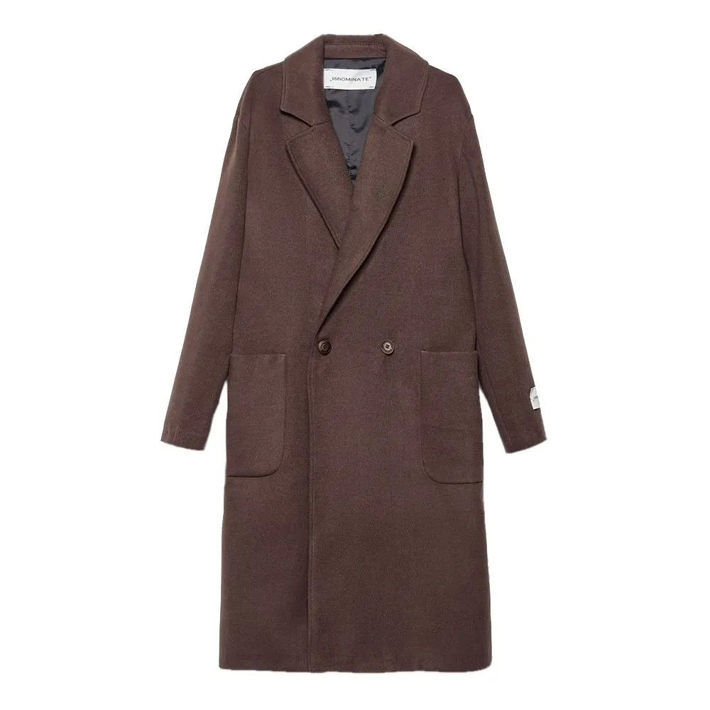Hinnominate Men's Elegant Double-Breasted Coat in Rich Brown