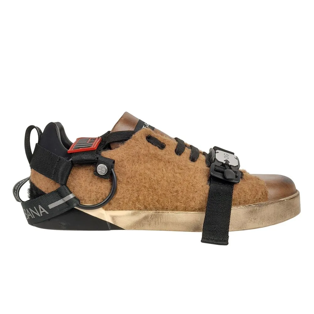 Dolce & Gabbana Men's Elegant Low-Top Leather Wool Sneakers in Brown
