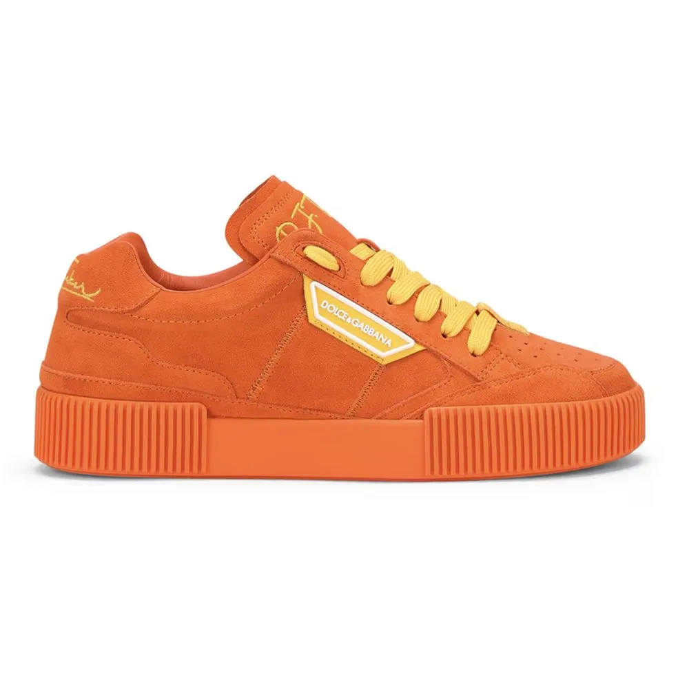 Dolce & Gabbana Women's Orange Suede Sneakers with Yellow Accents