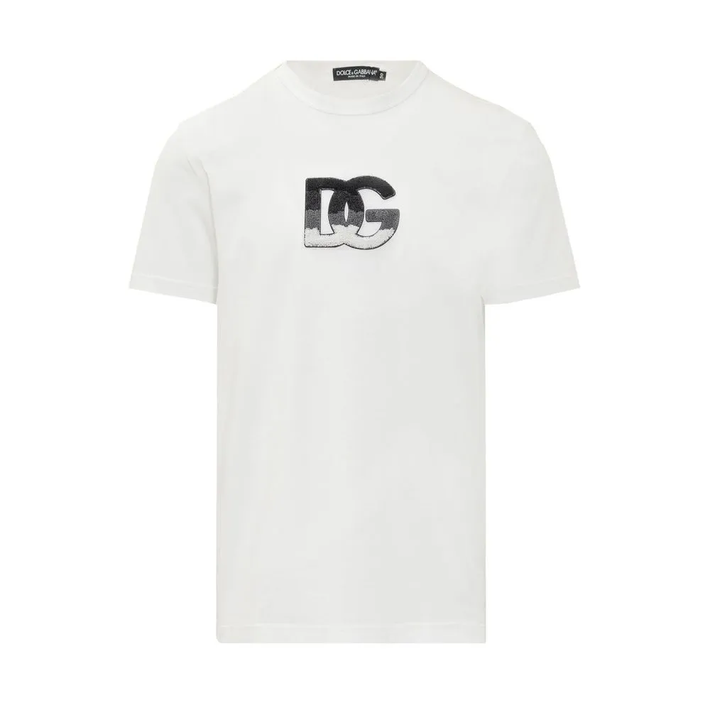 Dolce & Gabbana Men's Embossed Logo White Cotton Tee