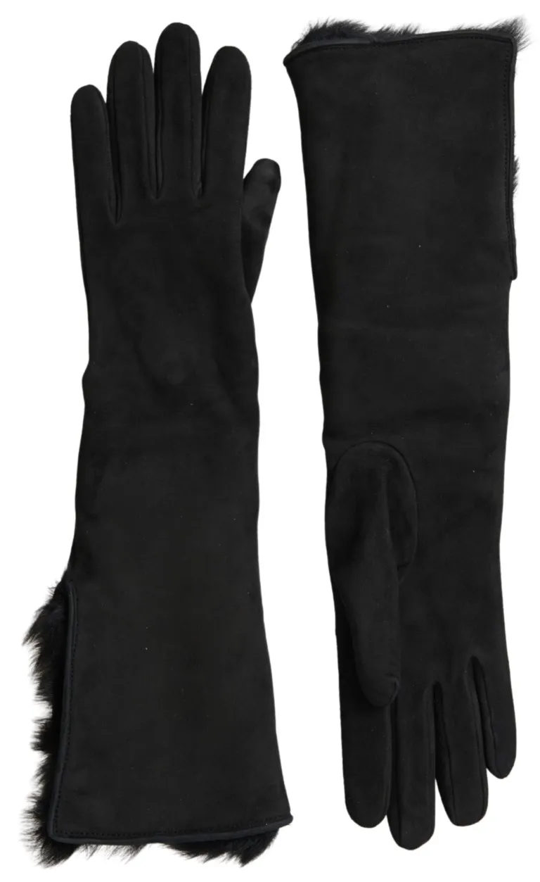 Dolce & Gabbana Men's Elegant Leather Elbow Length Gloves with Fur Trim