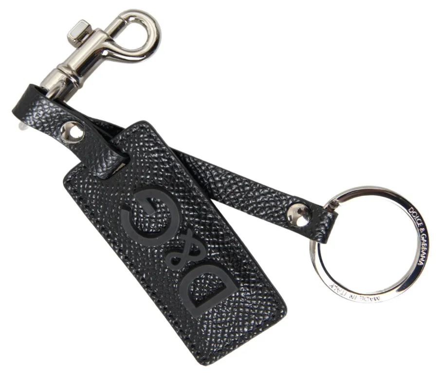 Dolce & Gabbana Men's Elegant Black Leather Keyring Accessory