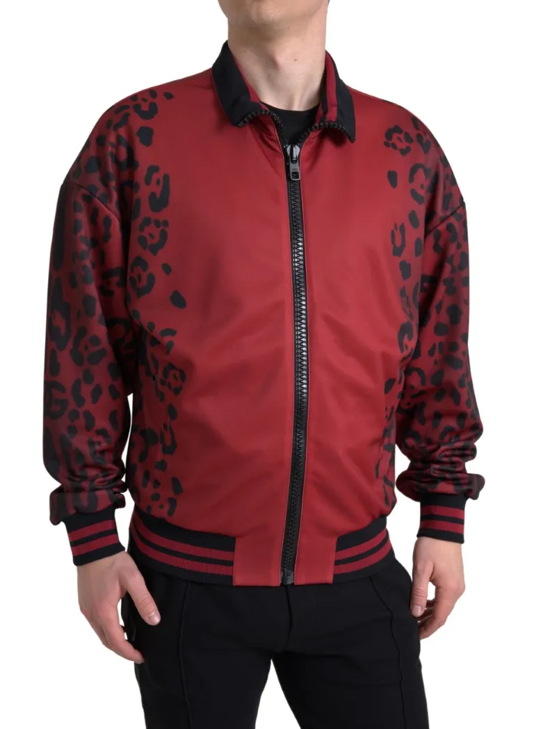 Dolce & Gabbana Men's Red Leopard Print Bomber Jacket