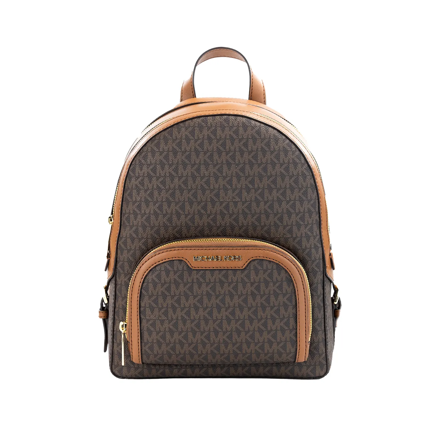 Michael Kors Women's Jaycee Medium Brown Signature PVC Zip Pocket Backpack Bookbag