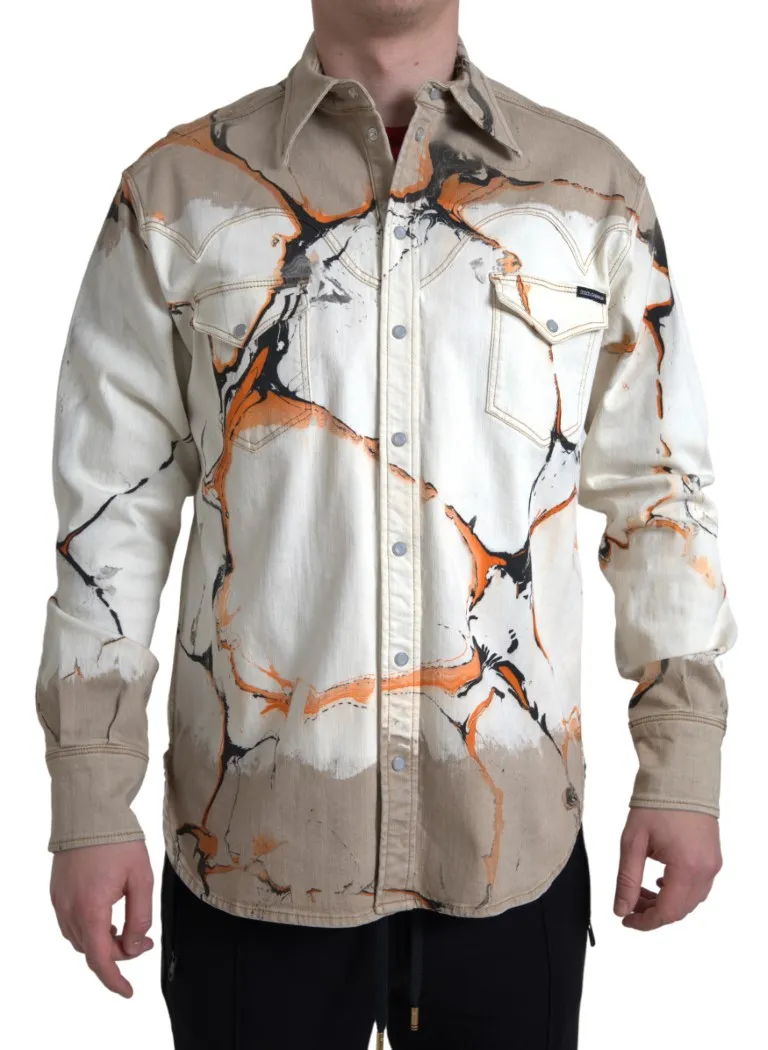 Dolce & Gabbana Men's Multicolor Cotton Stretch Denim Shirt