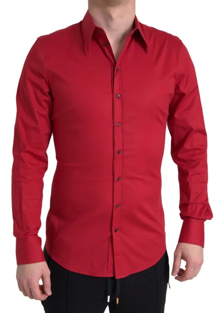 Dolce & Gabbana Men's Red Slim Fit Cotton Stretch Shirt
