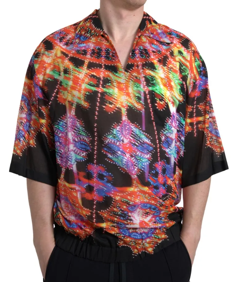 Dolce & Gabbana Men's Multicolor Luminarie Print Cotton Polo Shirt