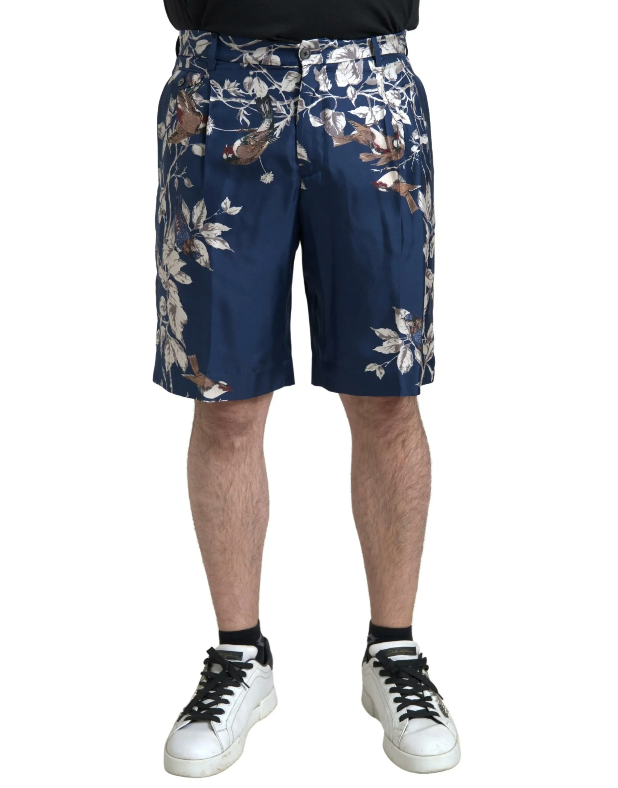 Dolce & Gabbana Men's Silken Floral Bermuda Shorts in Blue