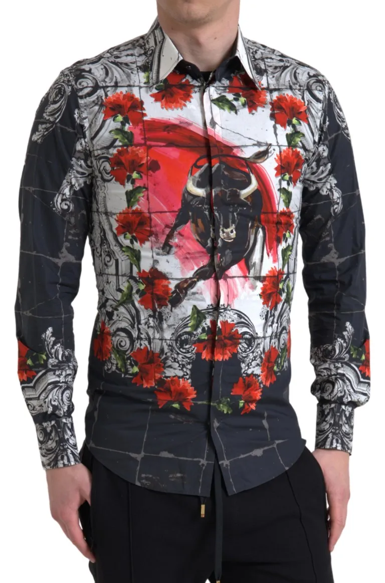 Dolce & Gabbana Men's Floral Bull Print Casual Cotton Shirt