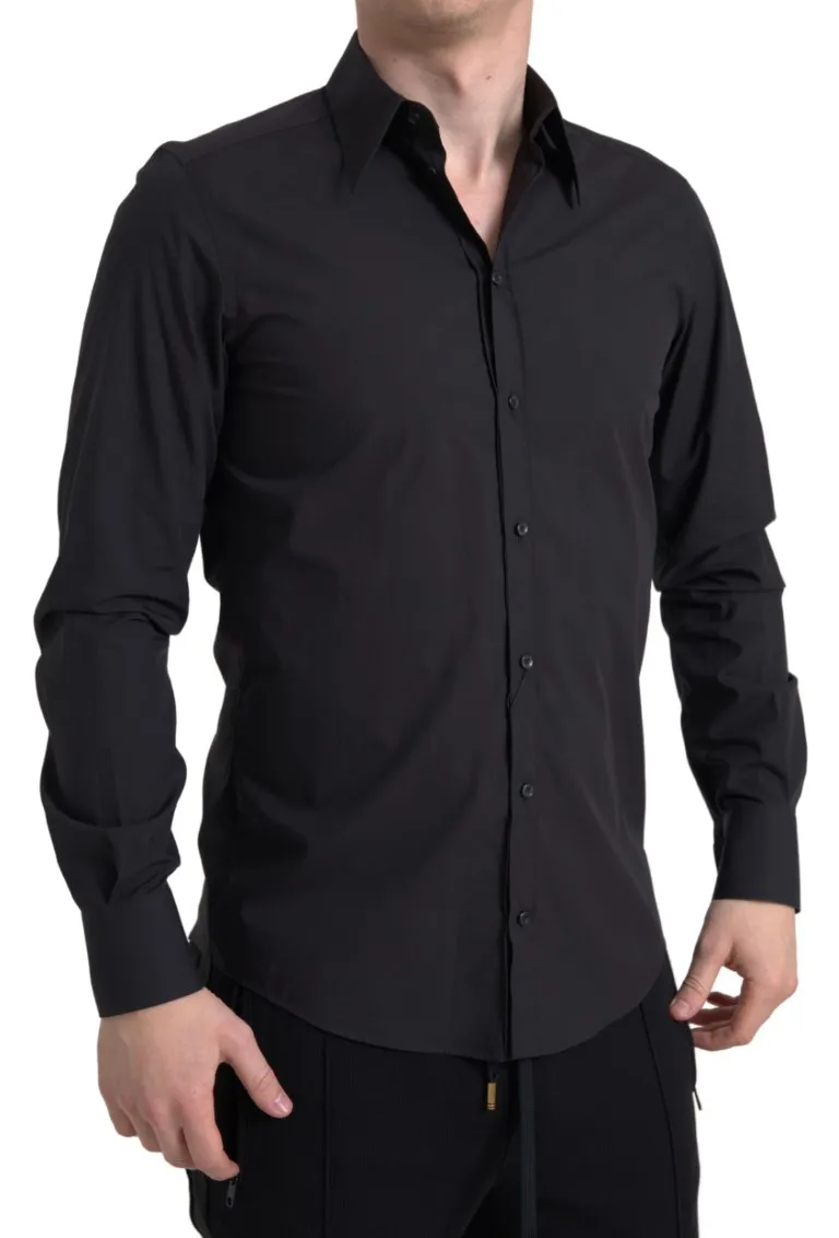Dolce & Gabbana Men's Elegant Slim Fit Black Cotton Dress Shirt