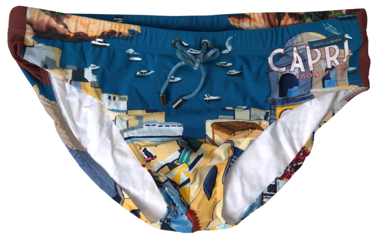 Dolce & Gabbana Men's Multicolor Print Swim Briefs  Italian Elegance