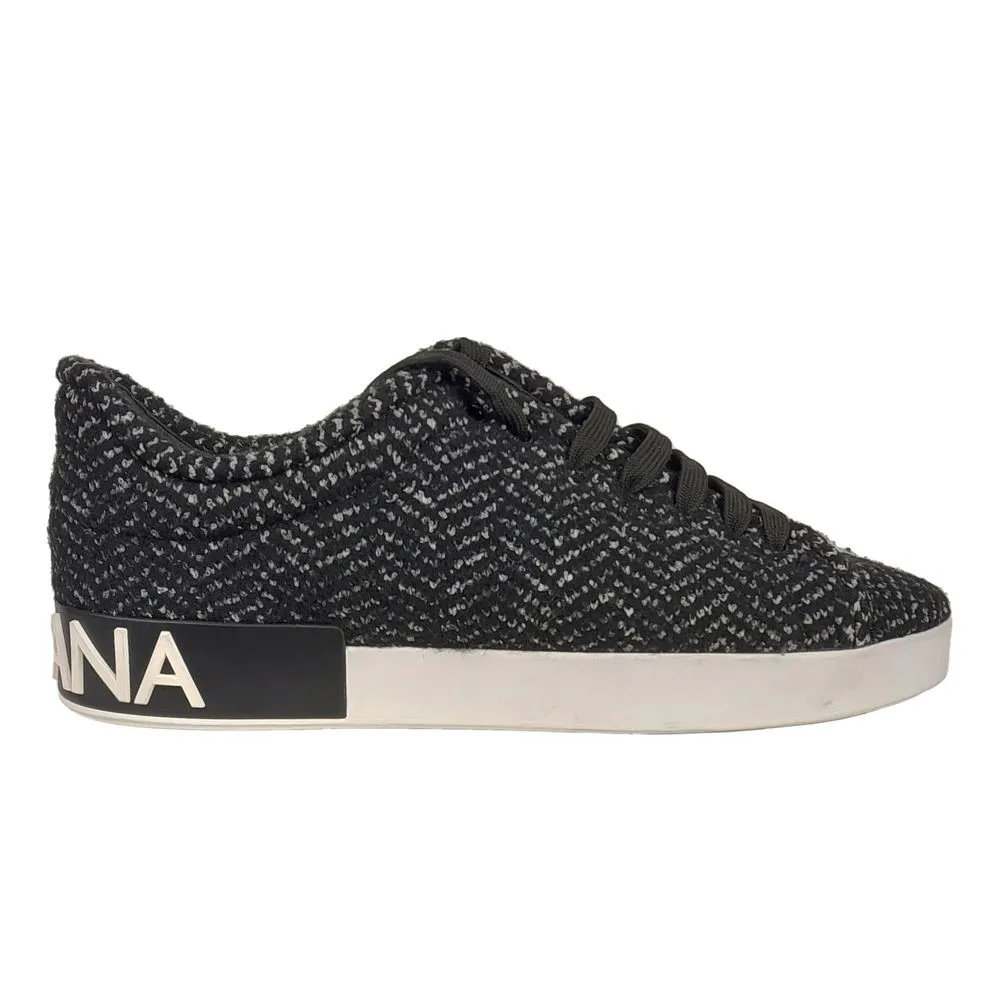Dolce & Gabbana Men's Sleek Black Knit Sneakers with Leather Accents