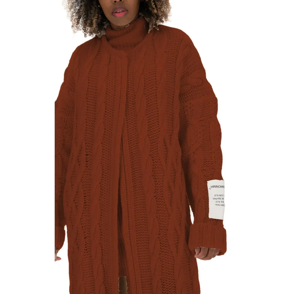 Hinnominate Women's Cozy Cable Knit Longline Cardigan in Brown