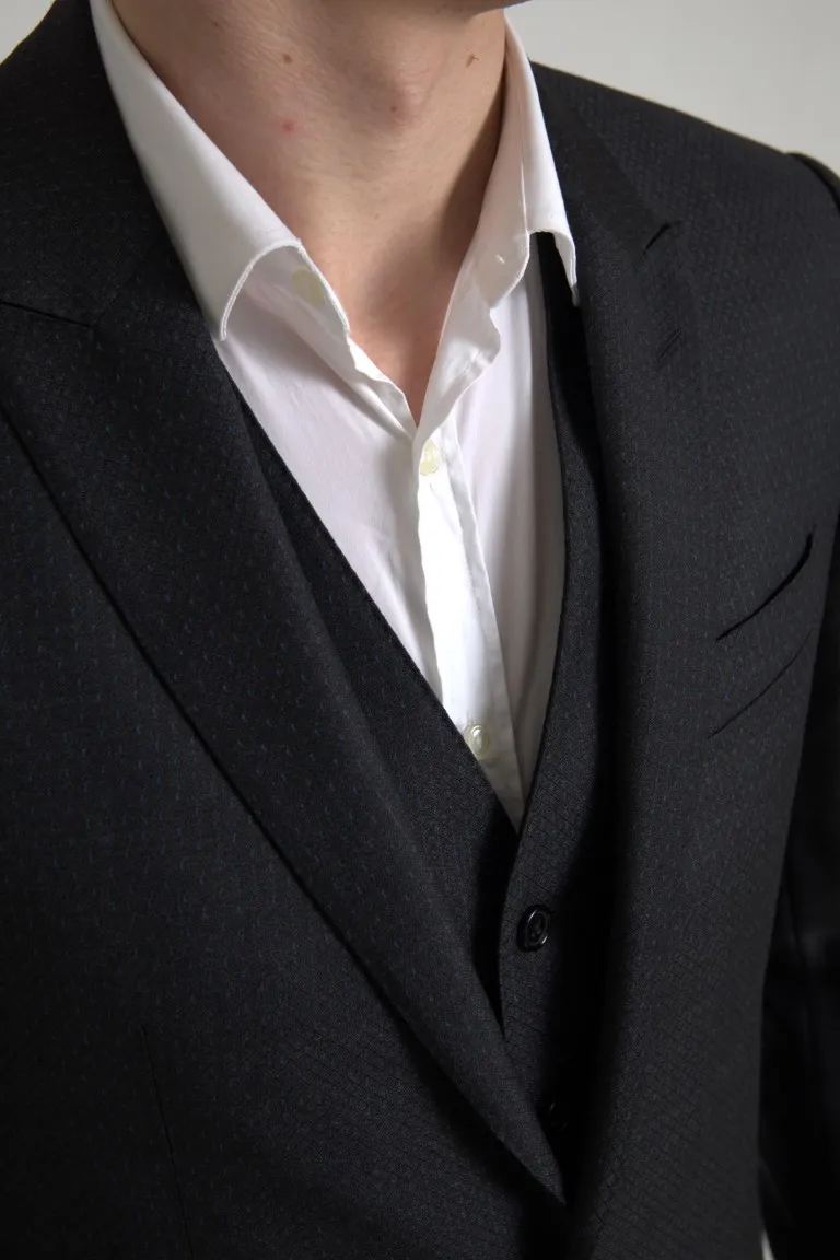 Dolce & Gabbana Men's Elegant Black Martini Slim Fit 3-Piece Suit