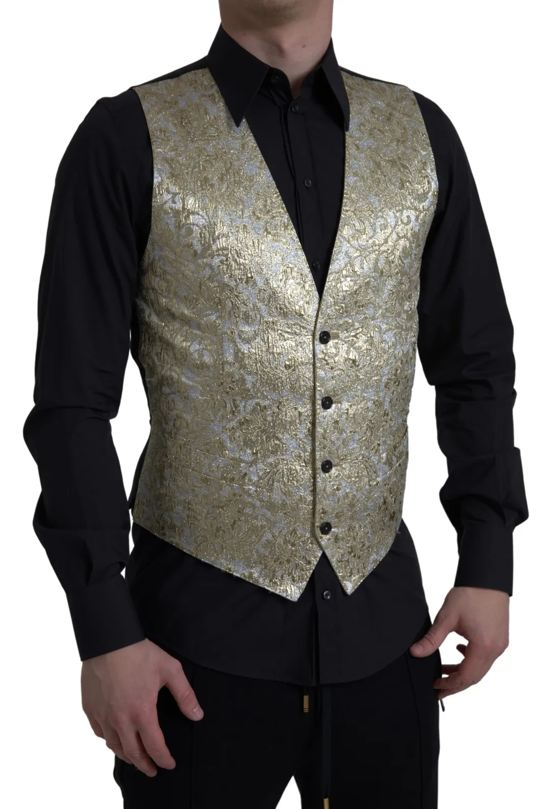 Dolce & Gabbana Men's Elegant Gold Silk Formal Vest
