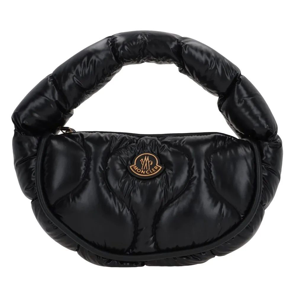 Moncler Women's Chic Feather-Padded Nylon Hobo Bag with Leather Trim