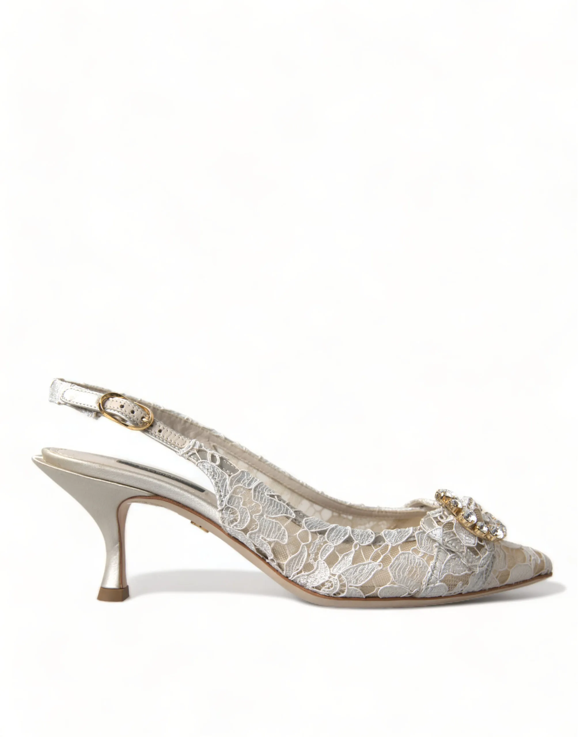 Dolce & Gabbana Women's Elegant Lace Slingback Pumps with Crystal Accents