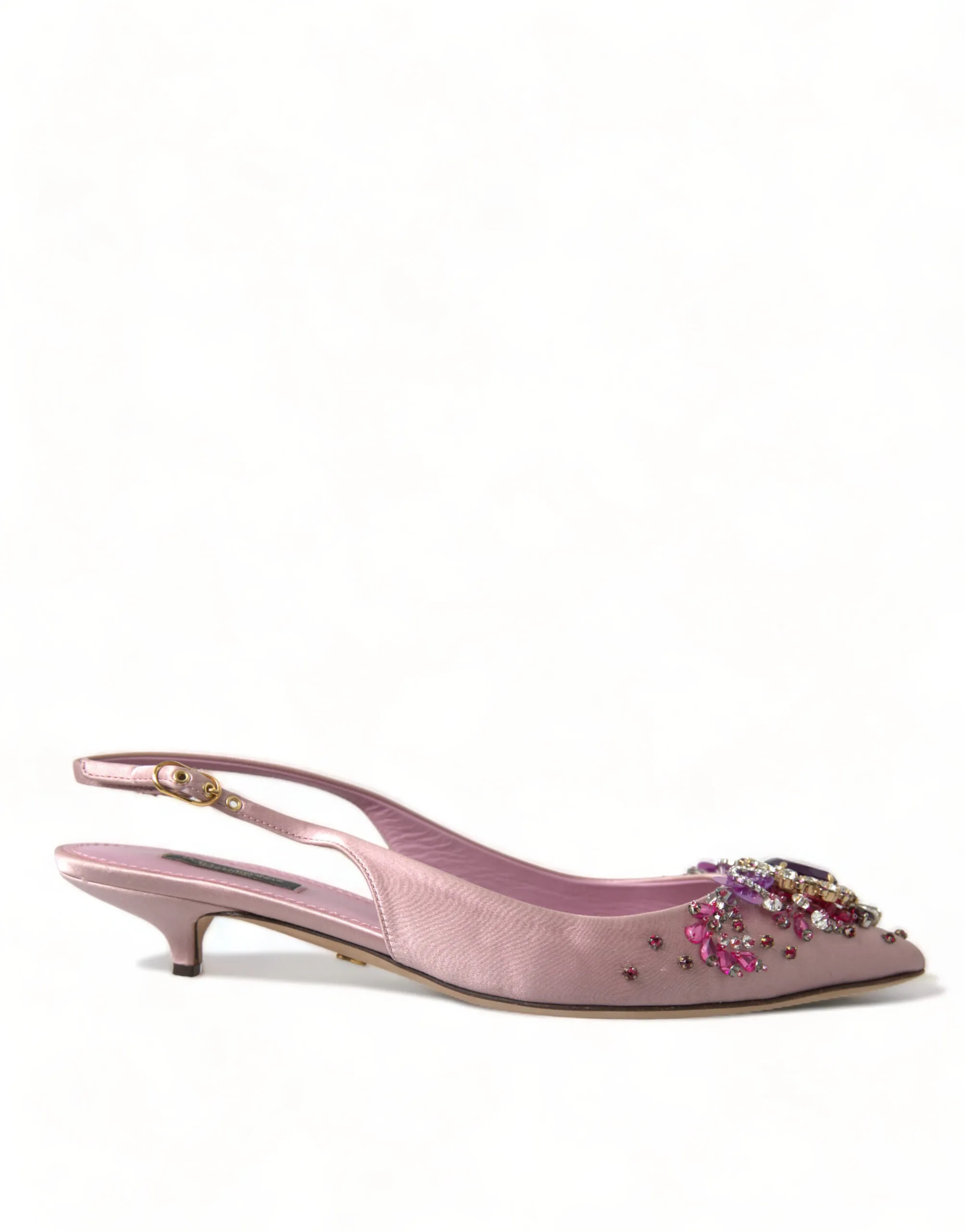 Dolce & Gabbana Women's Pink Crystal Embellished Silk Slingback Heels