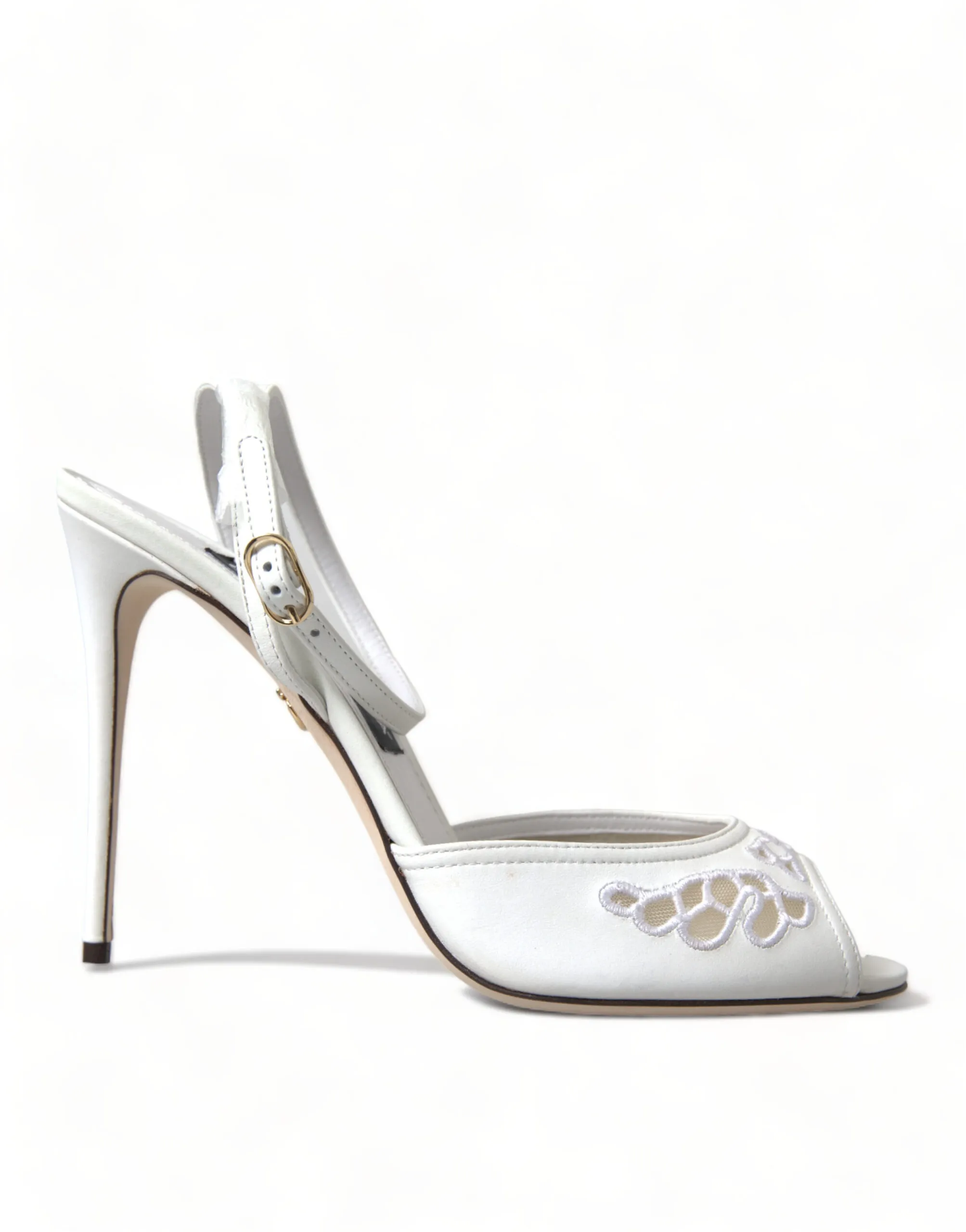 Dolce & Gabbana Women's White Embroidered Ankle Strap Heels