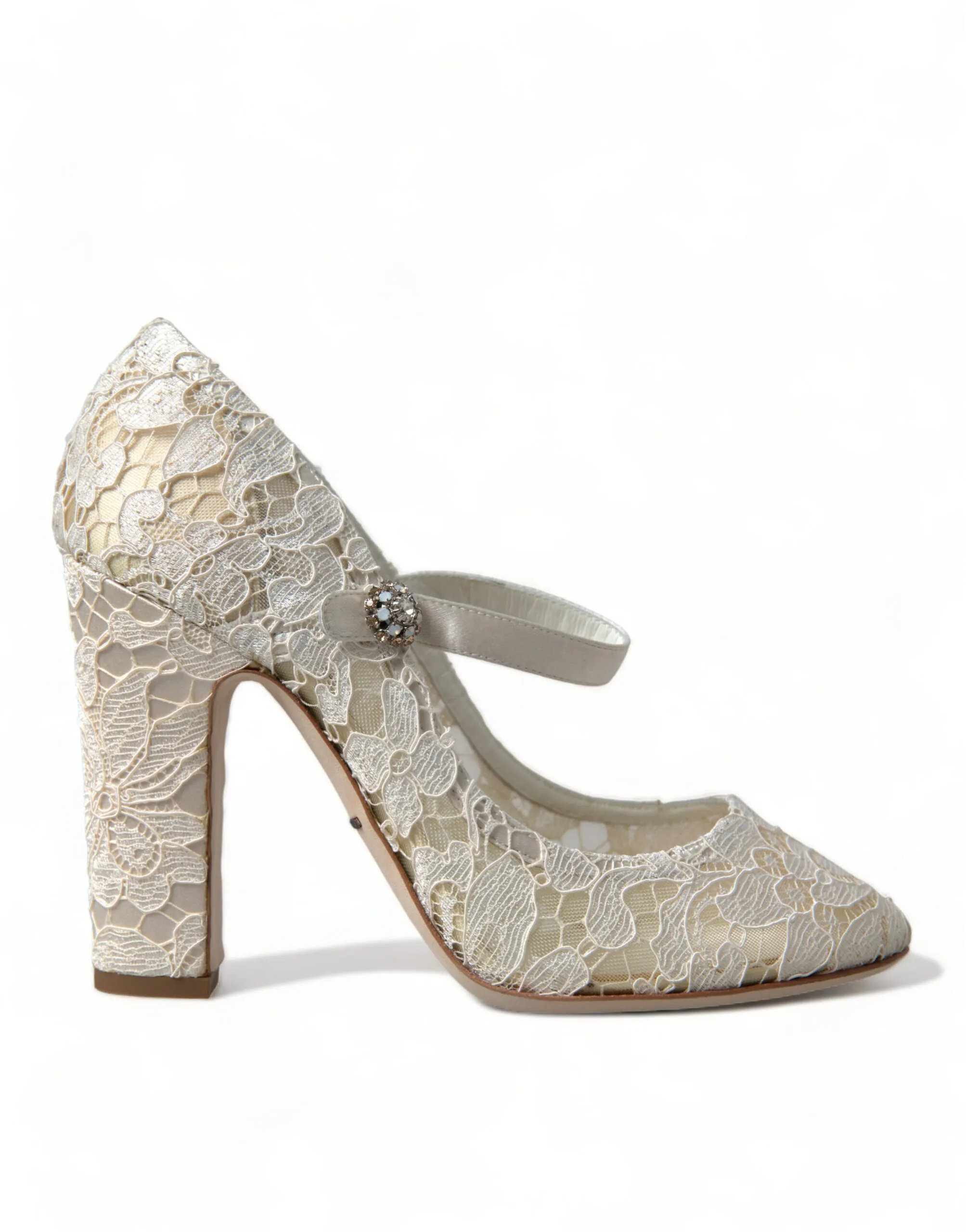 Dolce & Gabbana Women's Chic Lace Block Heels Sandals in Cream White
