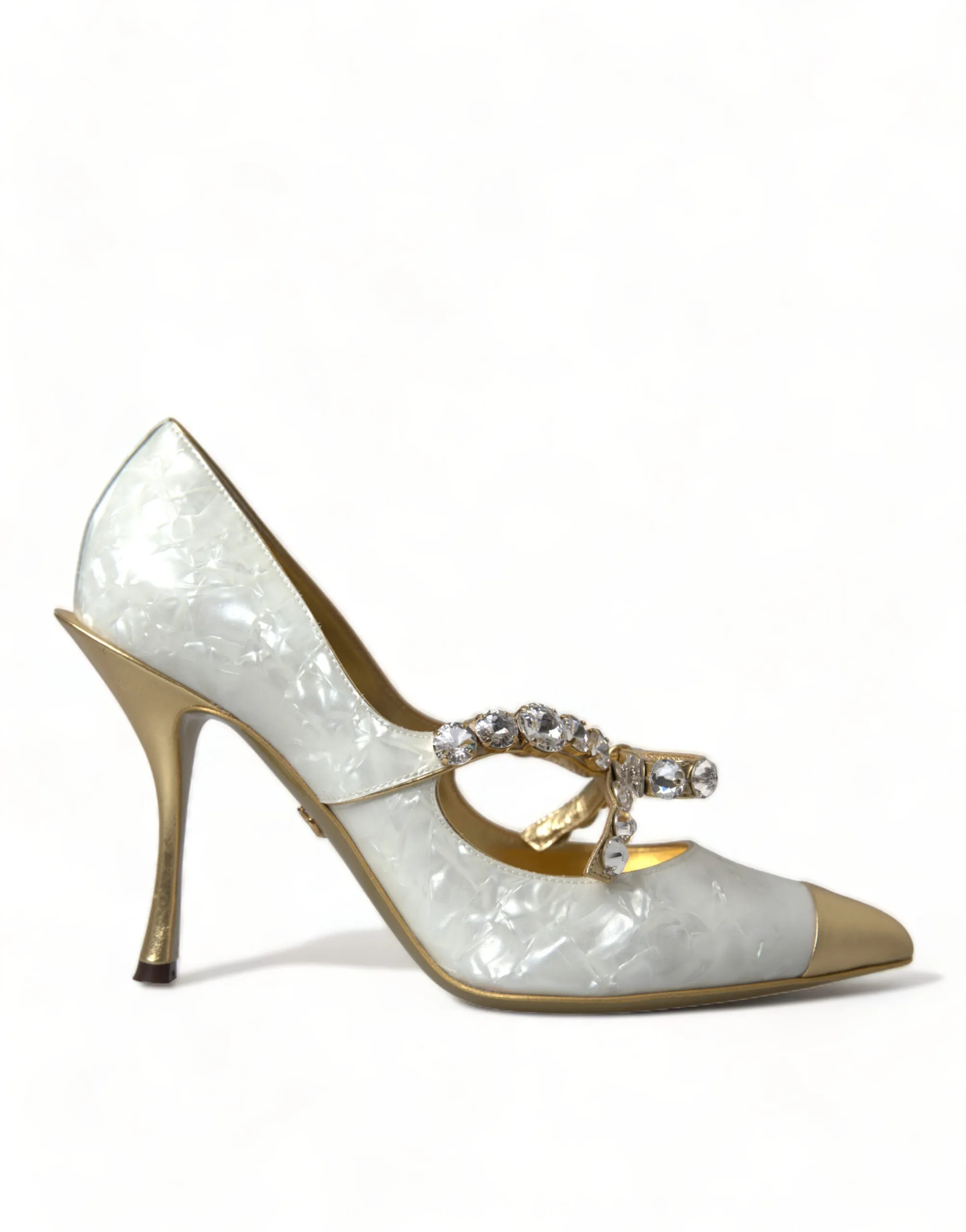 Dolce & Gabbana Women's Elegant White Patent Crystal Bow Heels