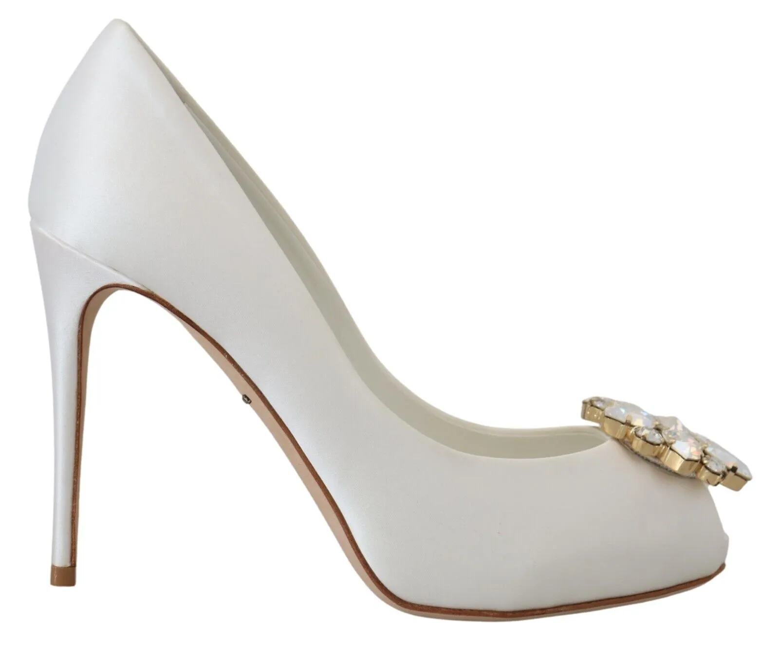 Dolce & Gabbana Women's Crystal-Embellished White Peep Toe Heels