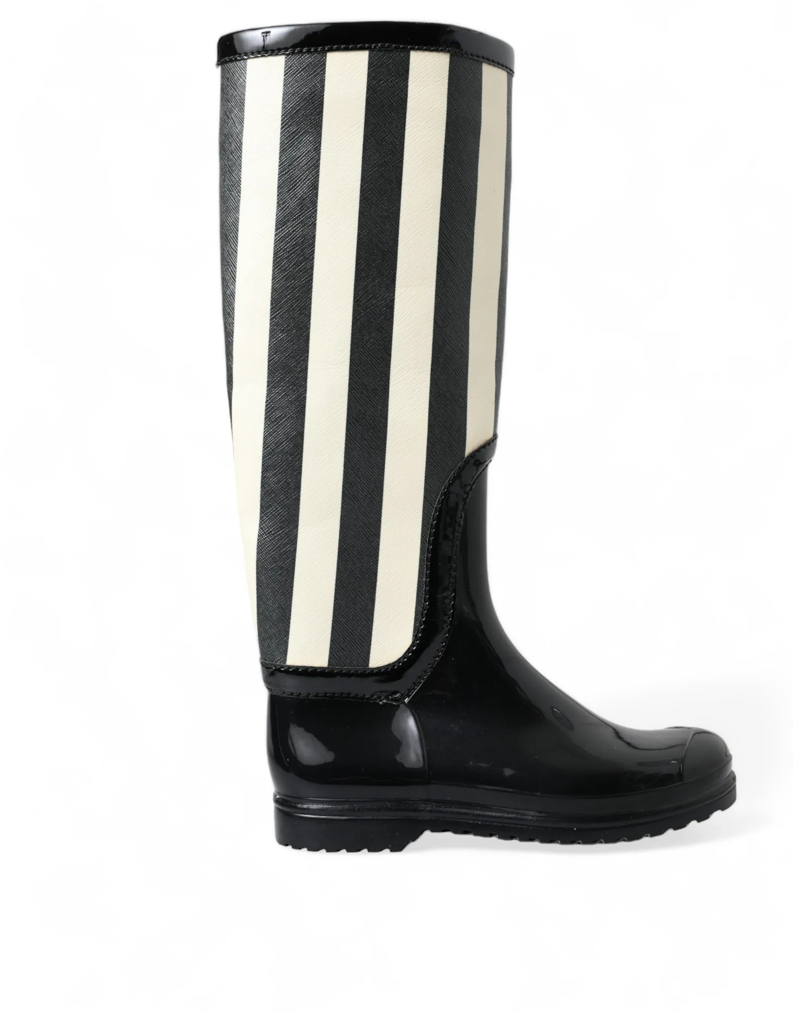 Dolce & Gabbana Women's Black and White Striped Knee High Boots