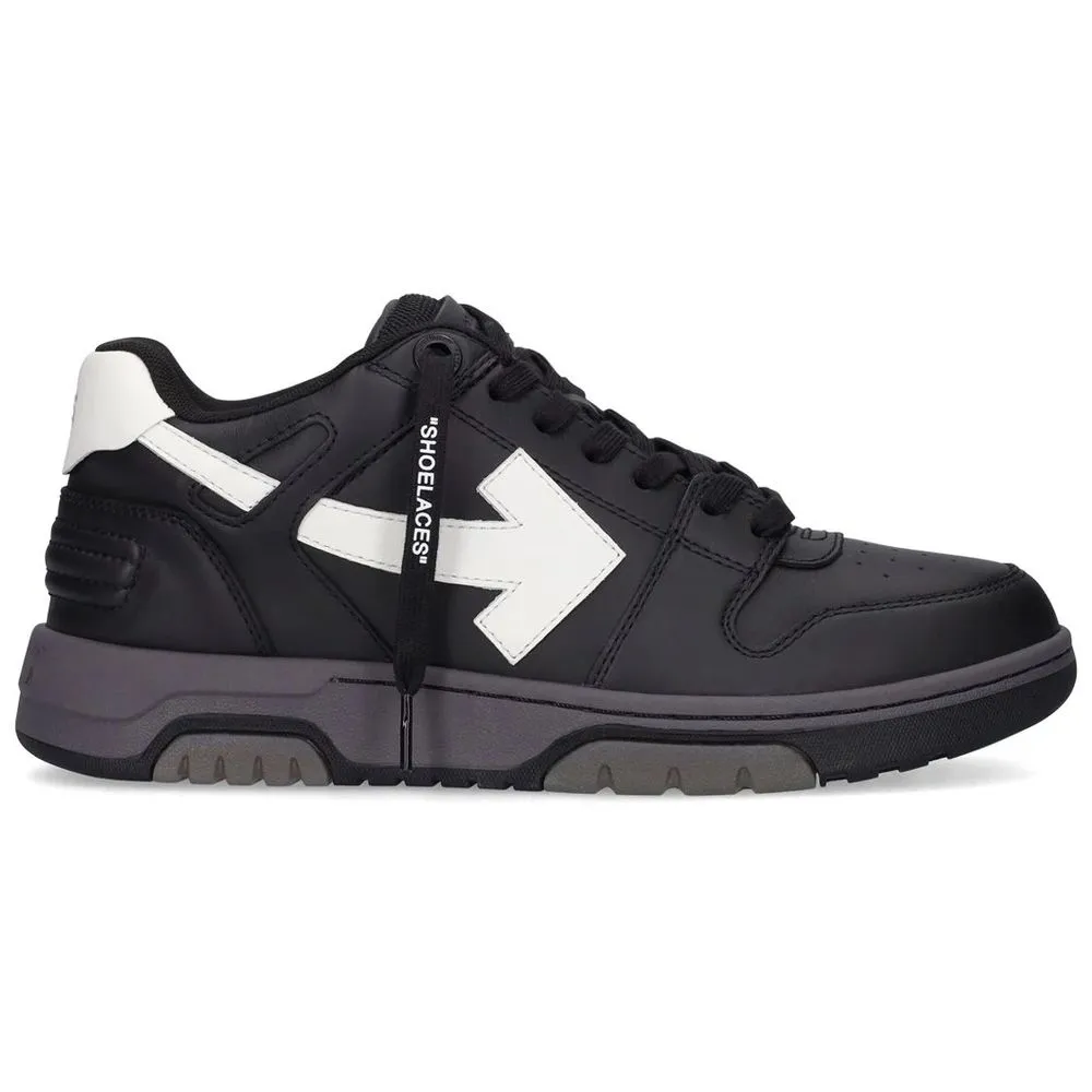 Off-White Men's Sleek Black Leather Sneakers with Iconic Design