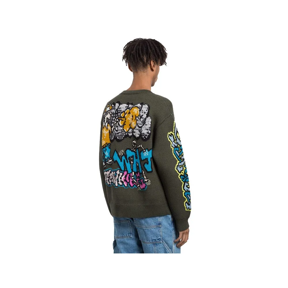 Off-White Men's Military-Inspired Wool-Blend Graffiti Sweater