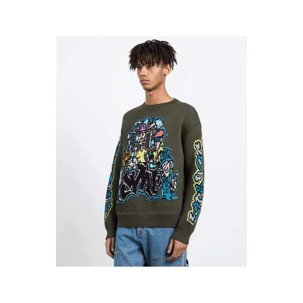 Off-White Men's Military-Inspired Wool-Blend Graffiti Sweater
