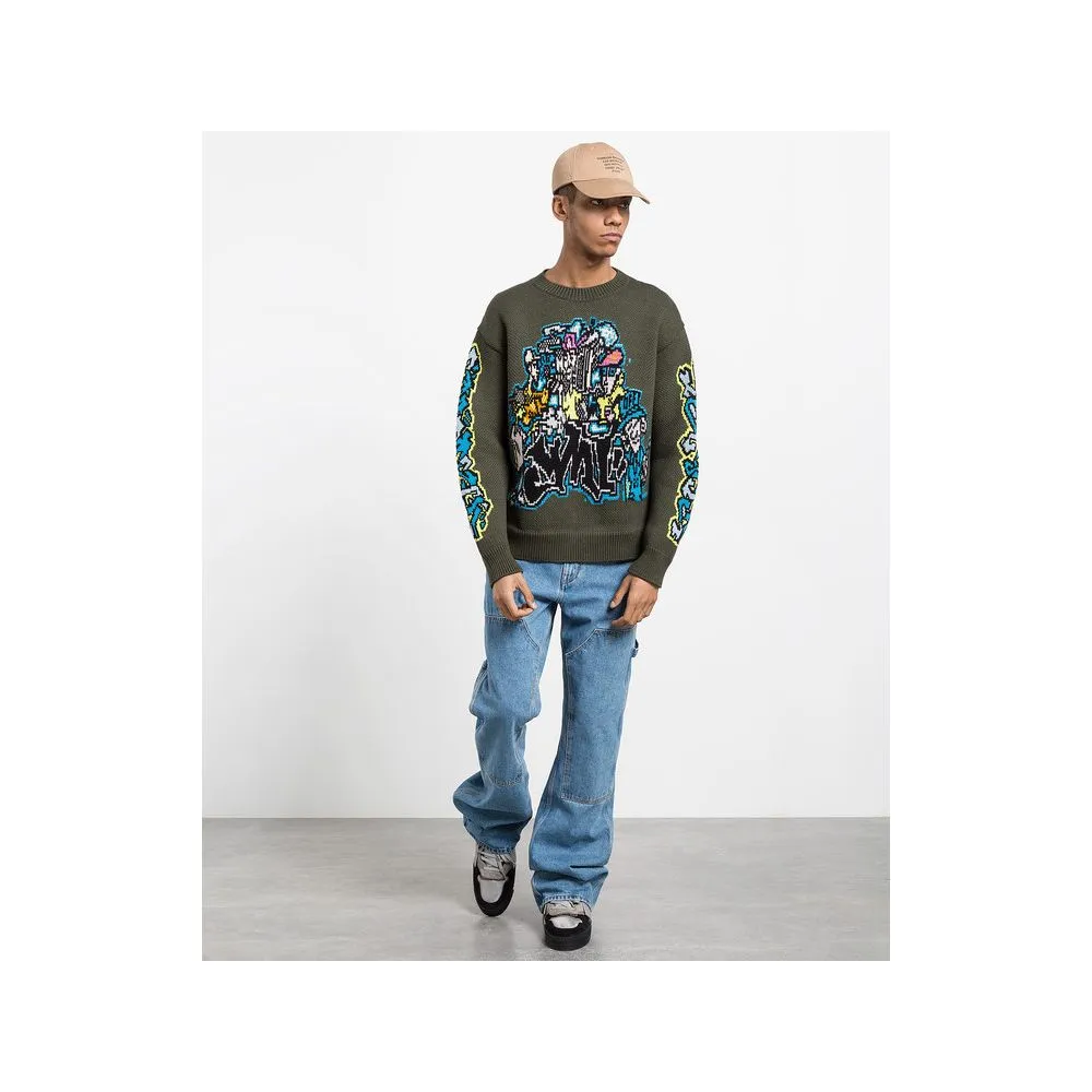 Off-White Men's Military-Inspired Wool-Blend Graffiti Sweater