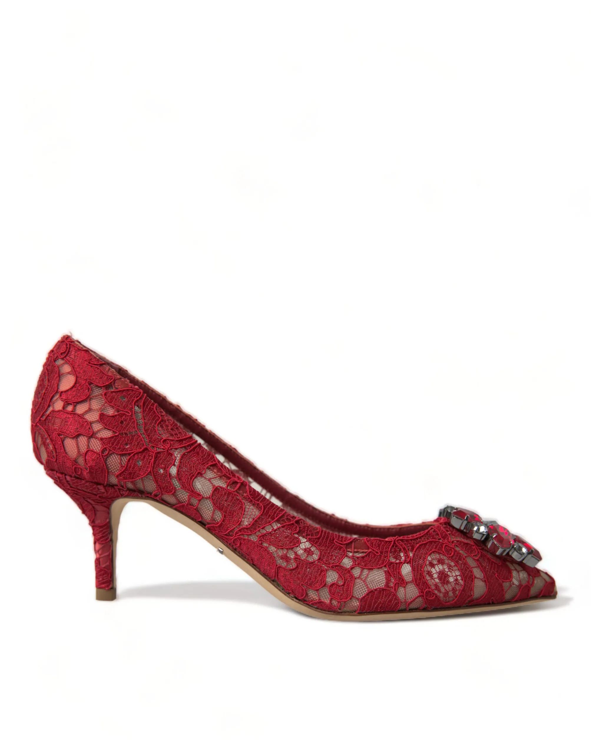 Dolce & Gabbana Women's Radiant Red Lace Heels with Crystals