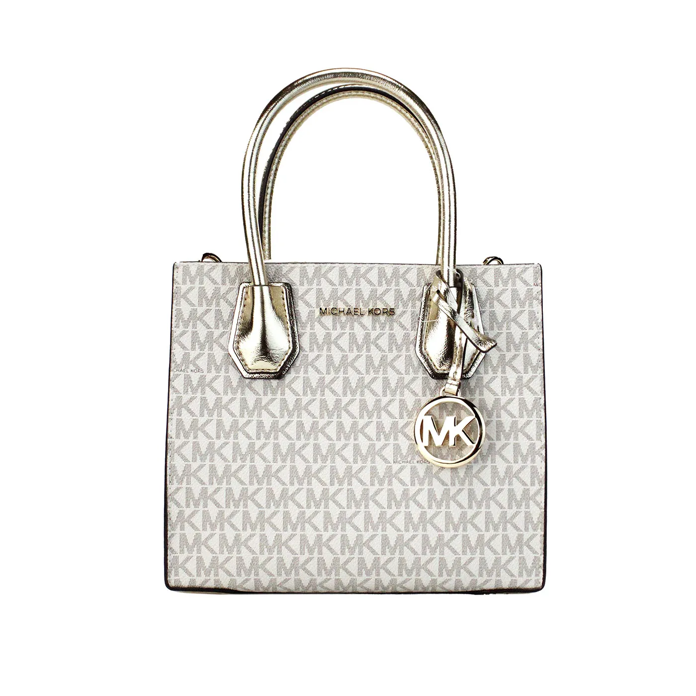 Michael Kors Women's Mercer Medium Pale Gold Signature PVC Messenger Crossbody Bag