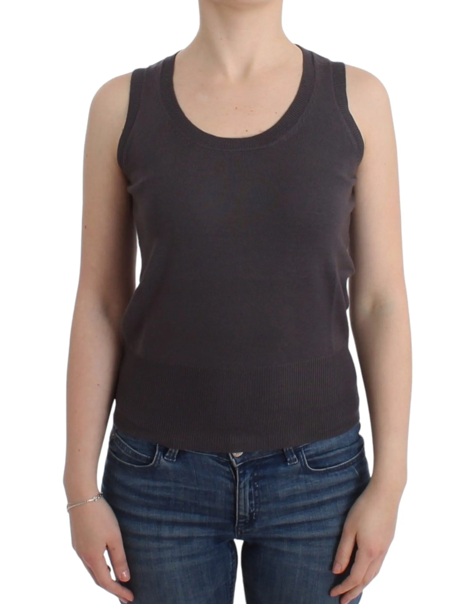 John Galliano Women's Elegant Sleeveless Brown Knit Top