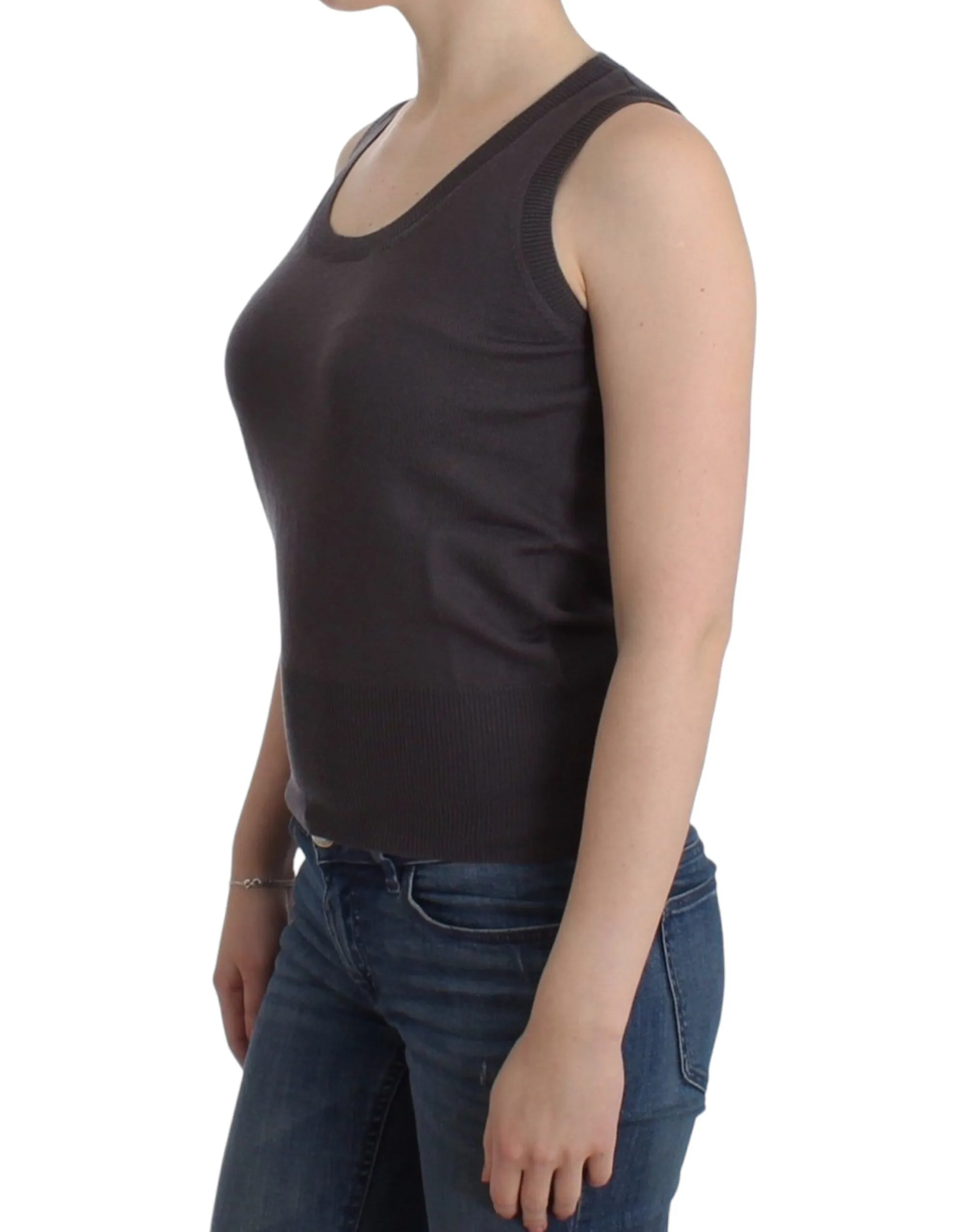 John Galliano Women's Elegant Sleeveless Brown Knit Top