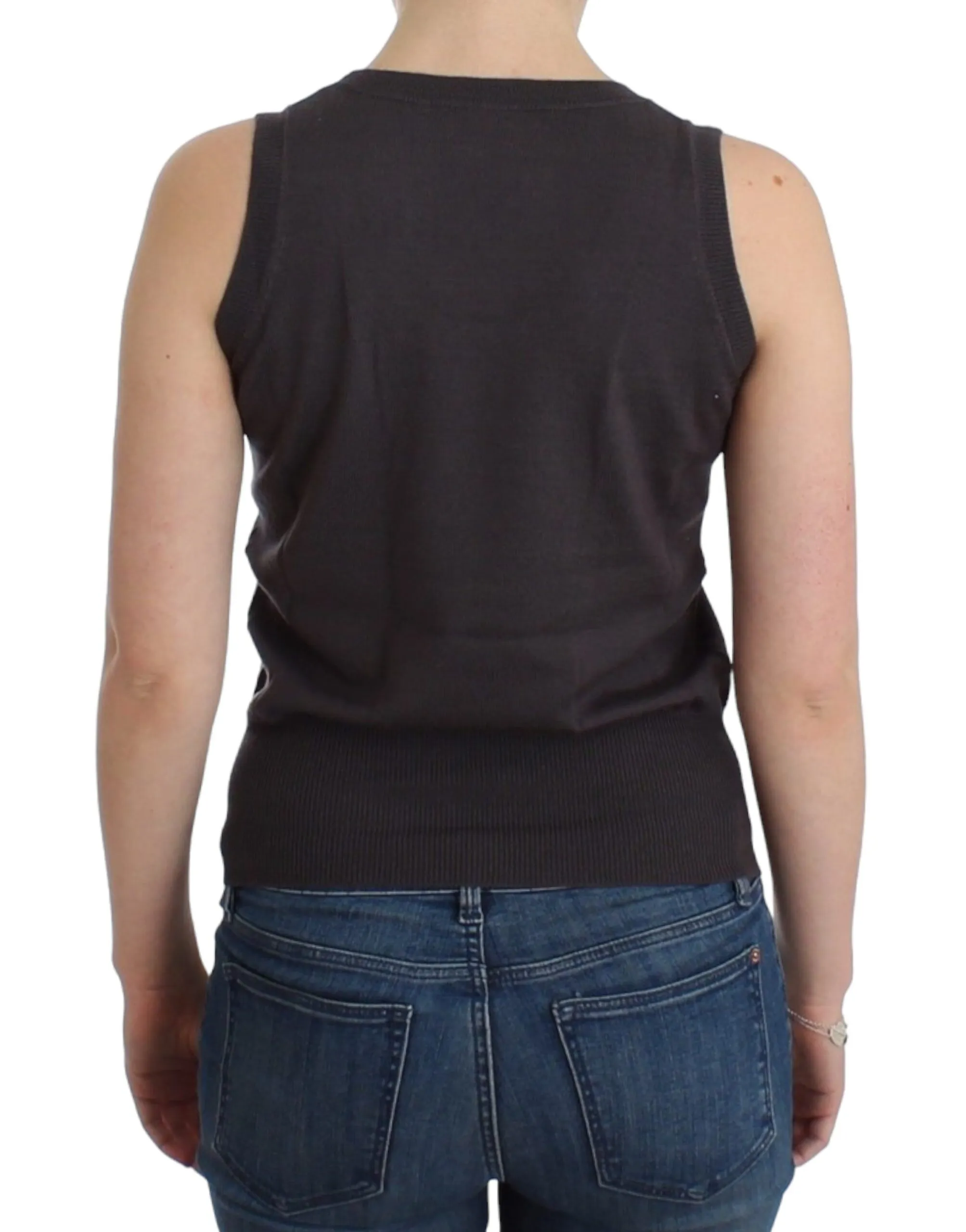John Galliano Women's Elegant Sleeveless Brown Knit Top