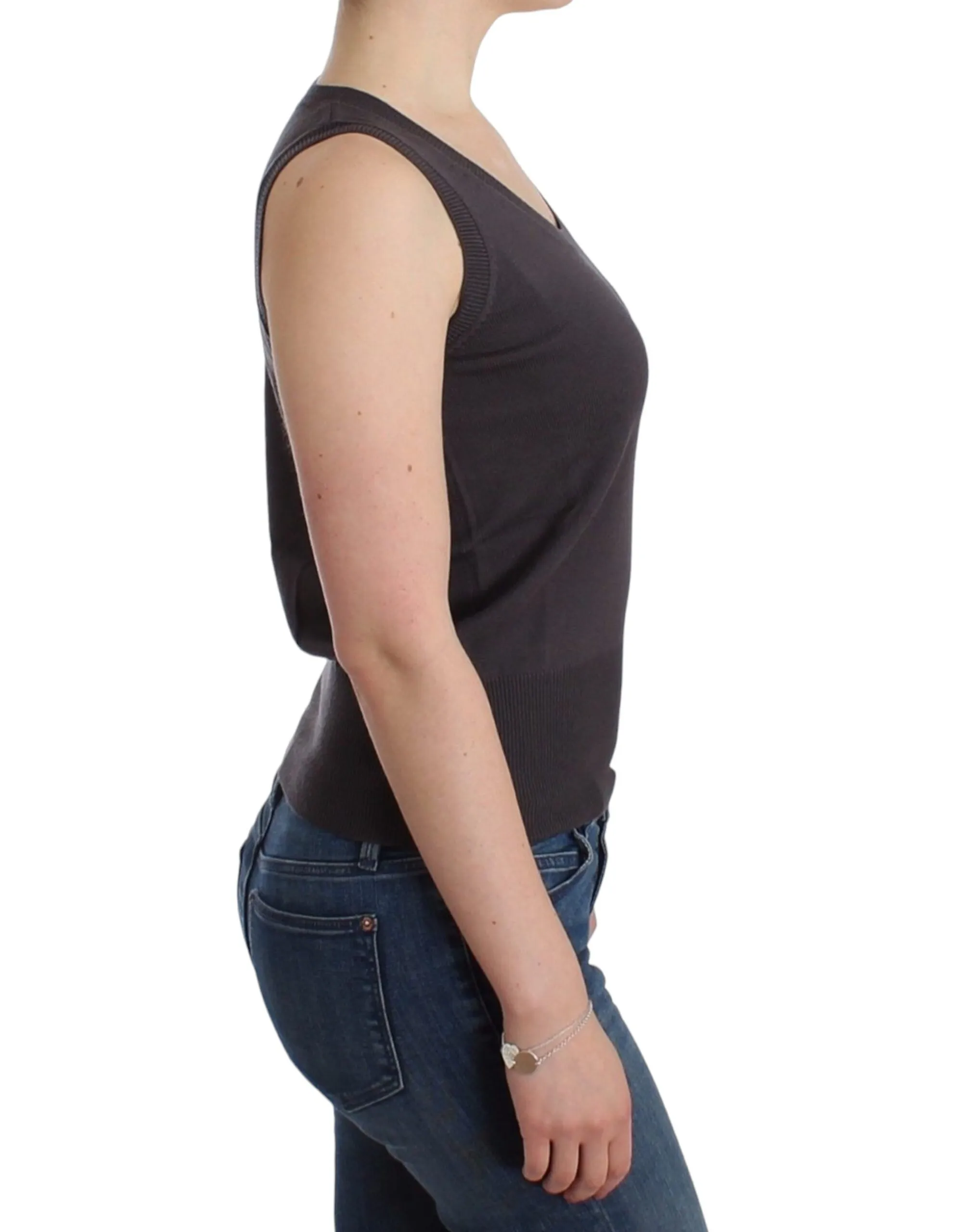 John Galliano Women's Elegant Sleeveless Brown Knit Top