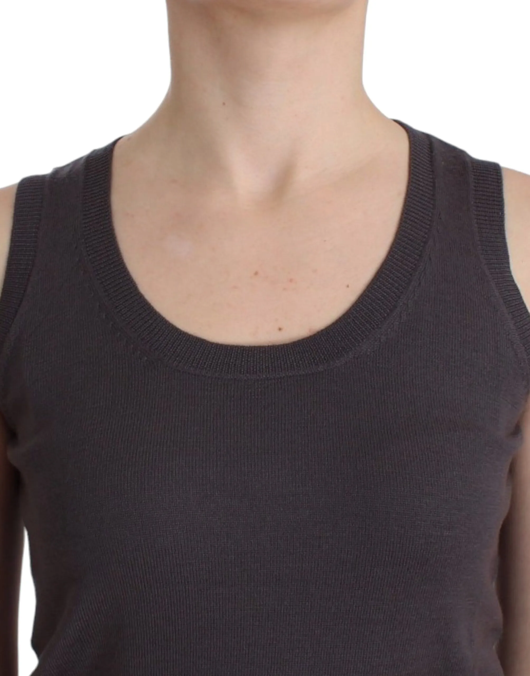 John Galliano Women's Elegant Sleeveless Brown Knit Top