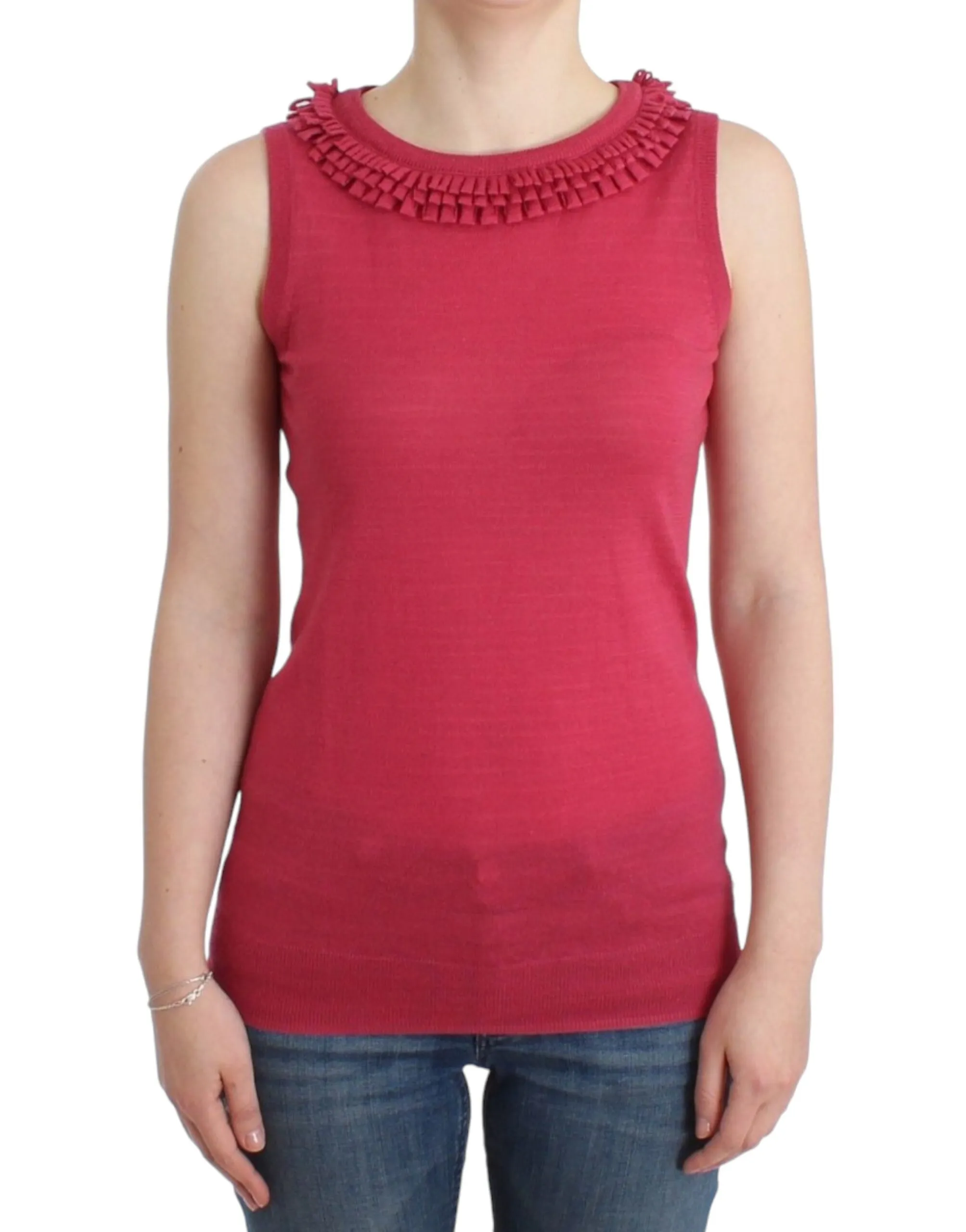 John Galliano Women's Elegant Pink Sleeveless Wool Knit Top