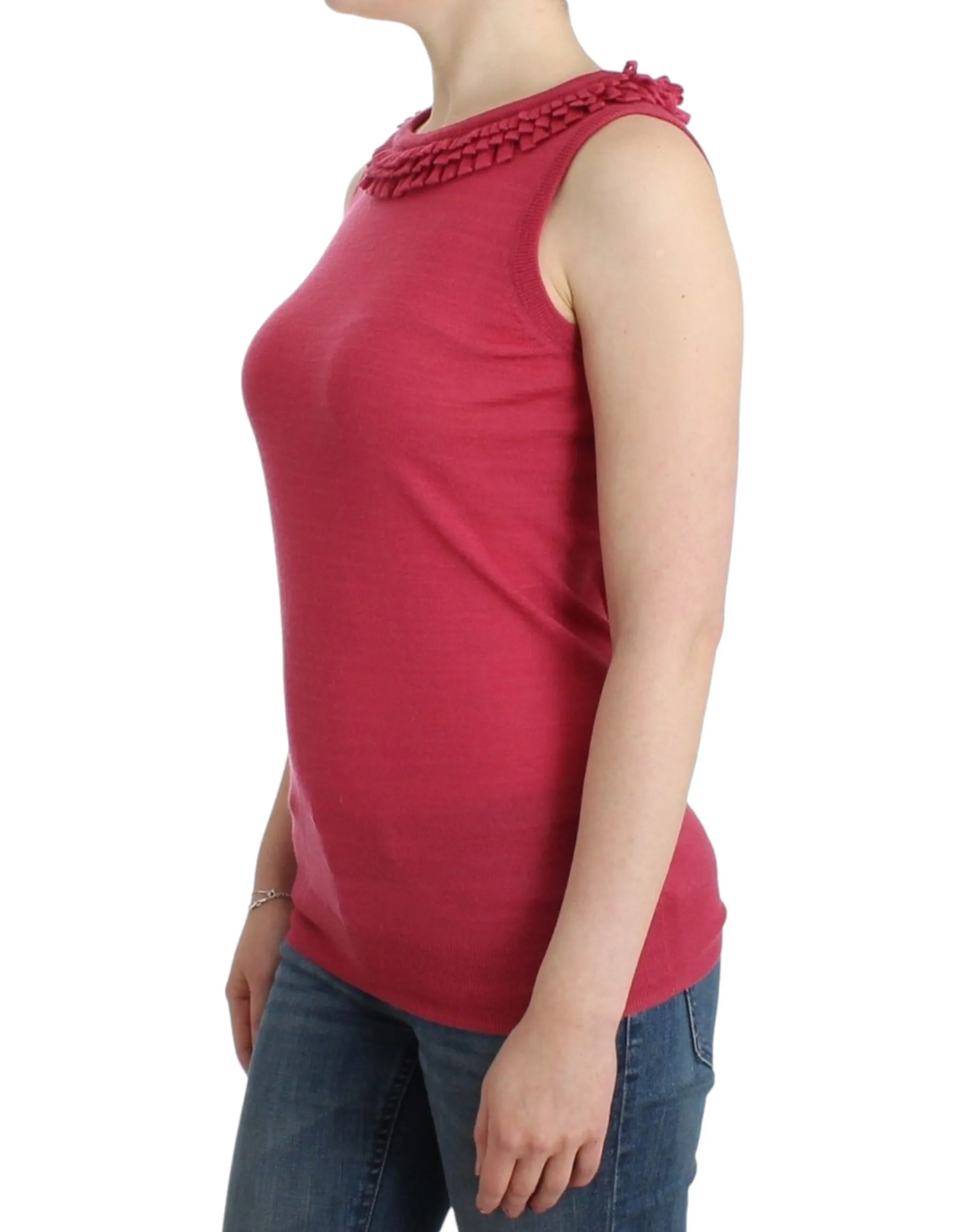 John Galliano Women's Elegant Pink Sleeveless Wool Knit Top
