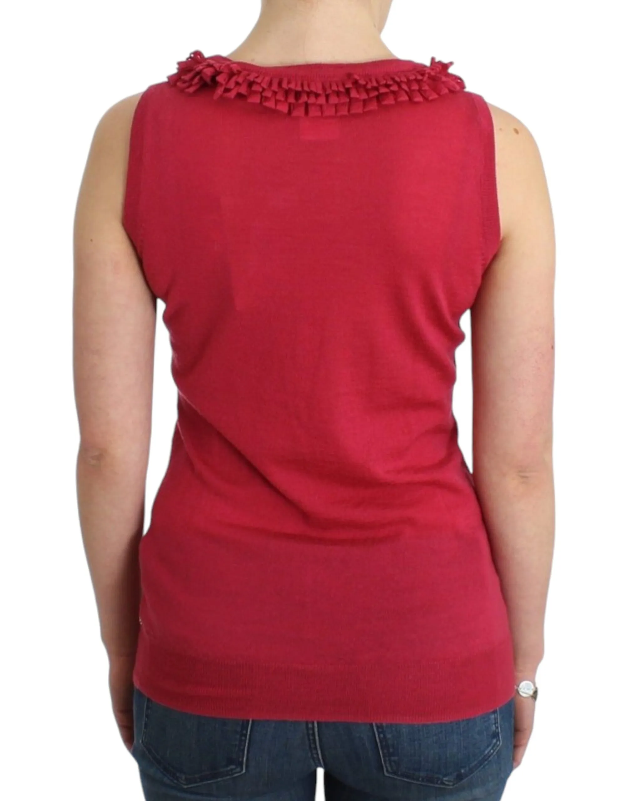 John Galliano Women's Elegant Pink Sleeveless Wool Knit Top