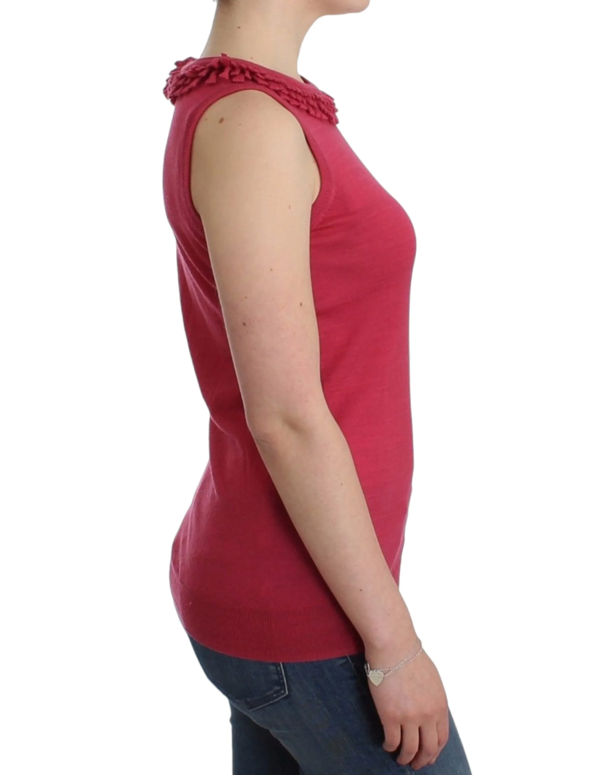 John Galliano Women's Elegant Pink Sleeveless Wool Knit Top