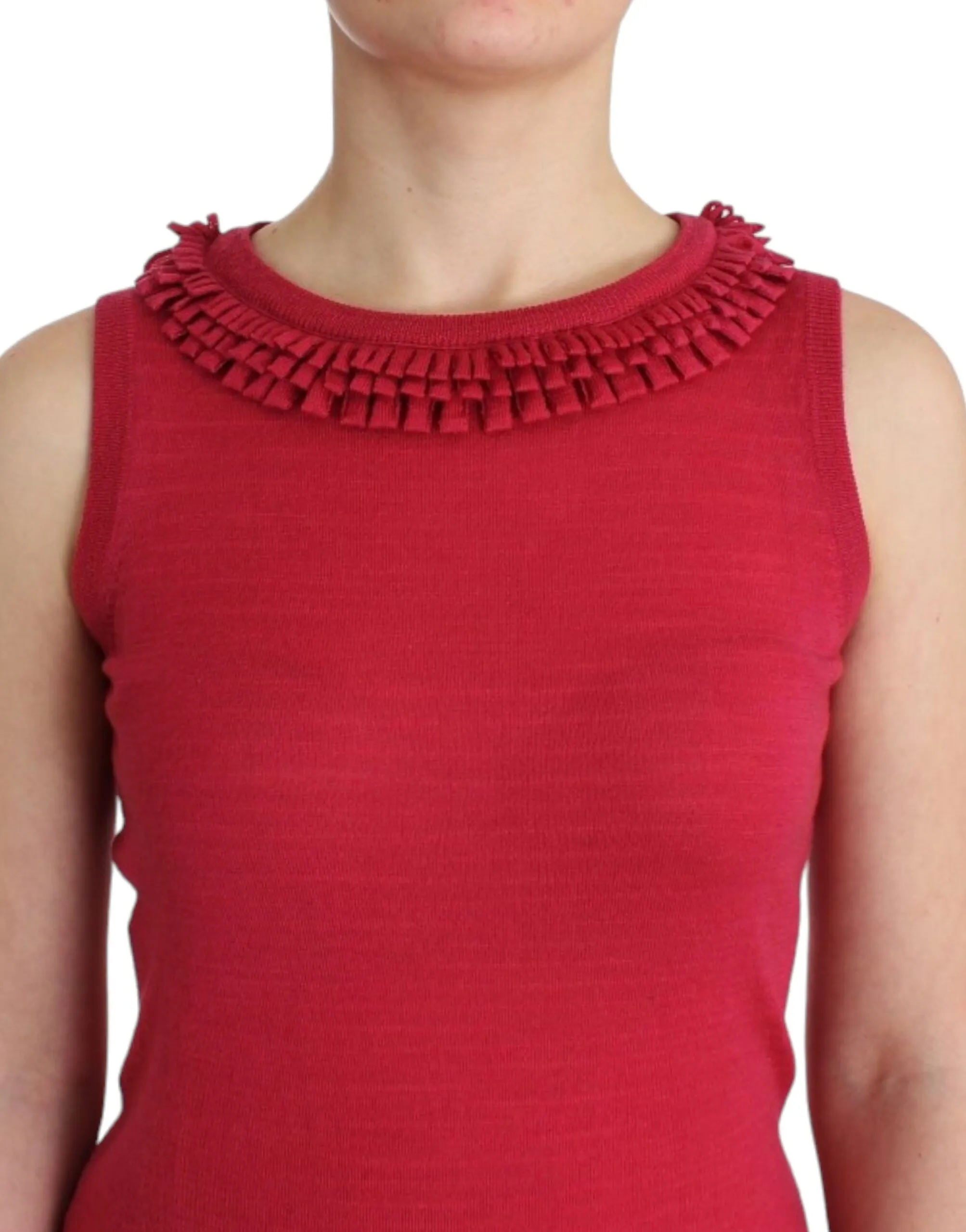John Galliano Women's Elegant Pink Sleeveless Wool Knit Top