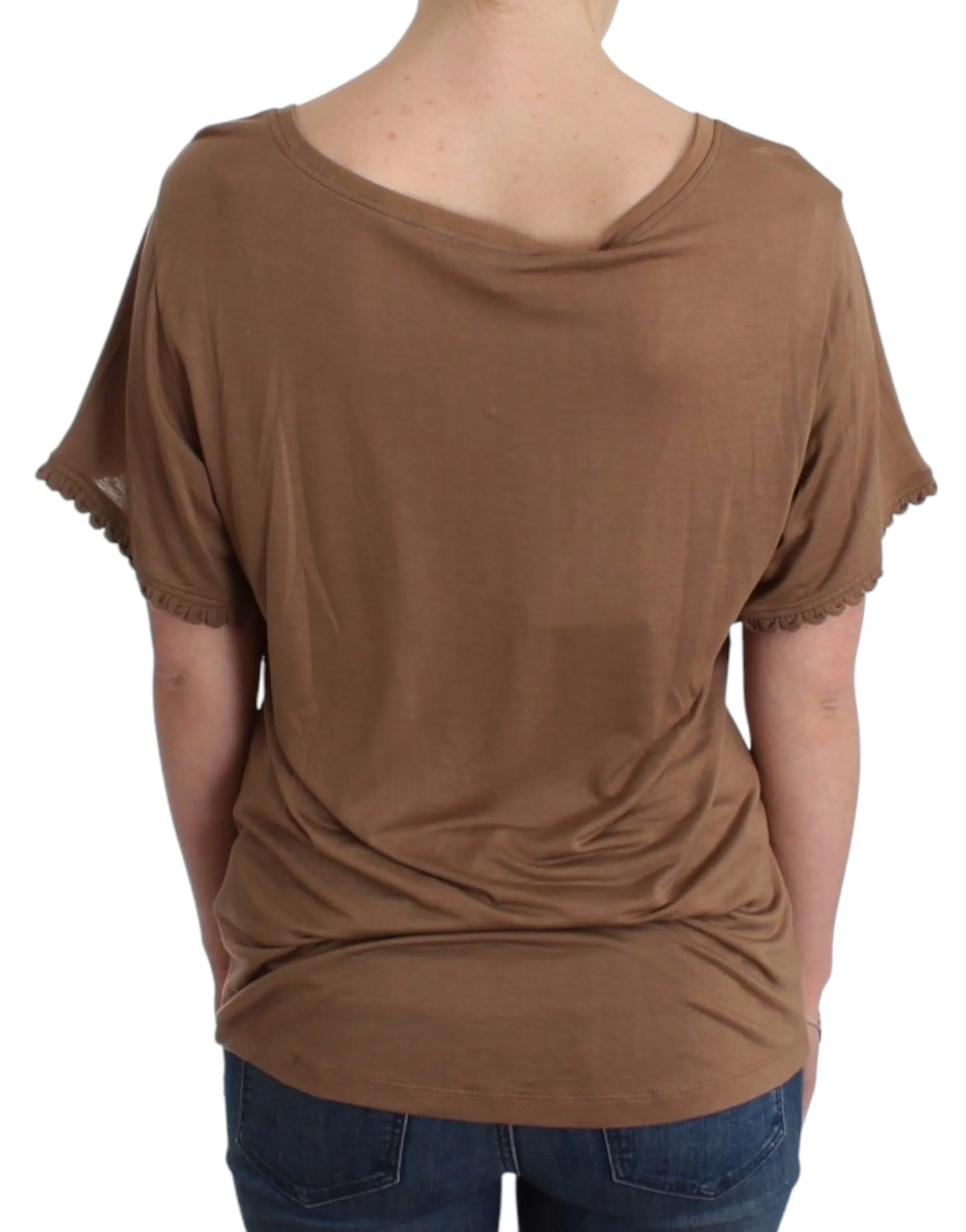 John Galliano Women's Elegant Short-Sleeved Brown Rayon Top