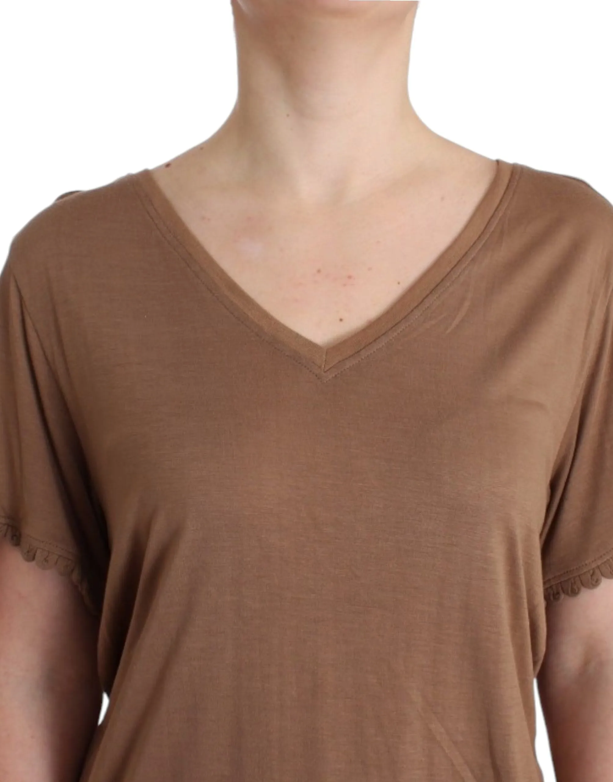 John Galliano Women's Elegant Short-Sleeved Brown Rayon Top