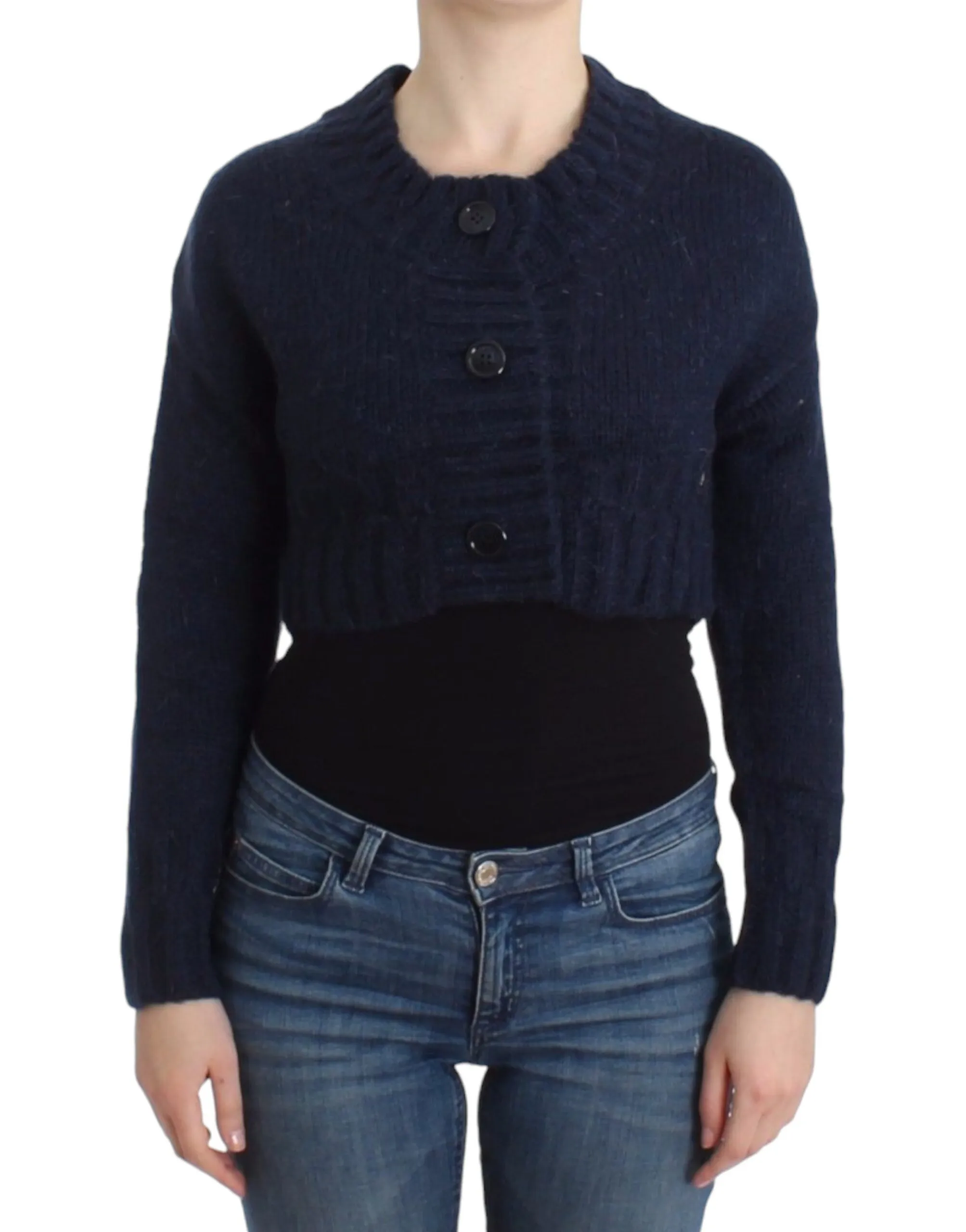 John Galliano Women's Chic Cropped Blue Cardigan