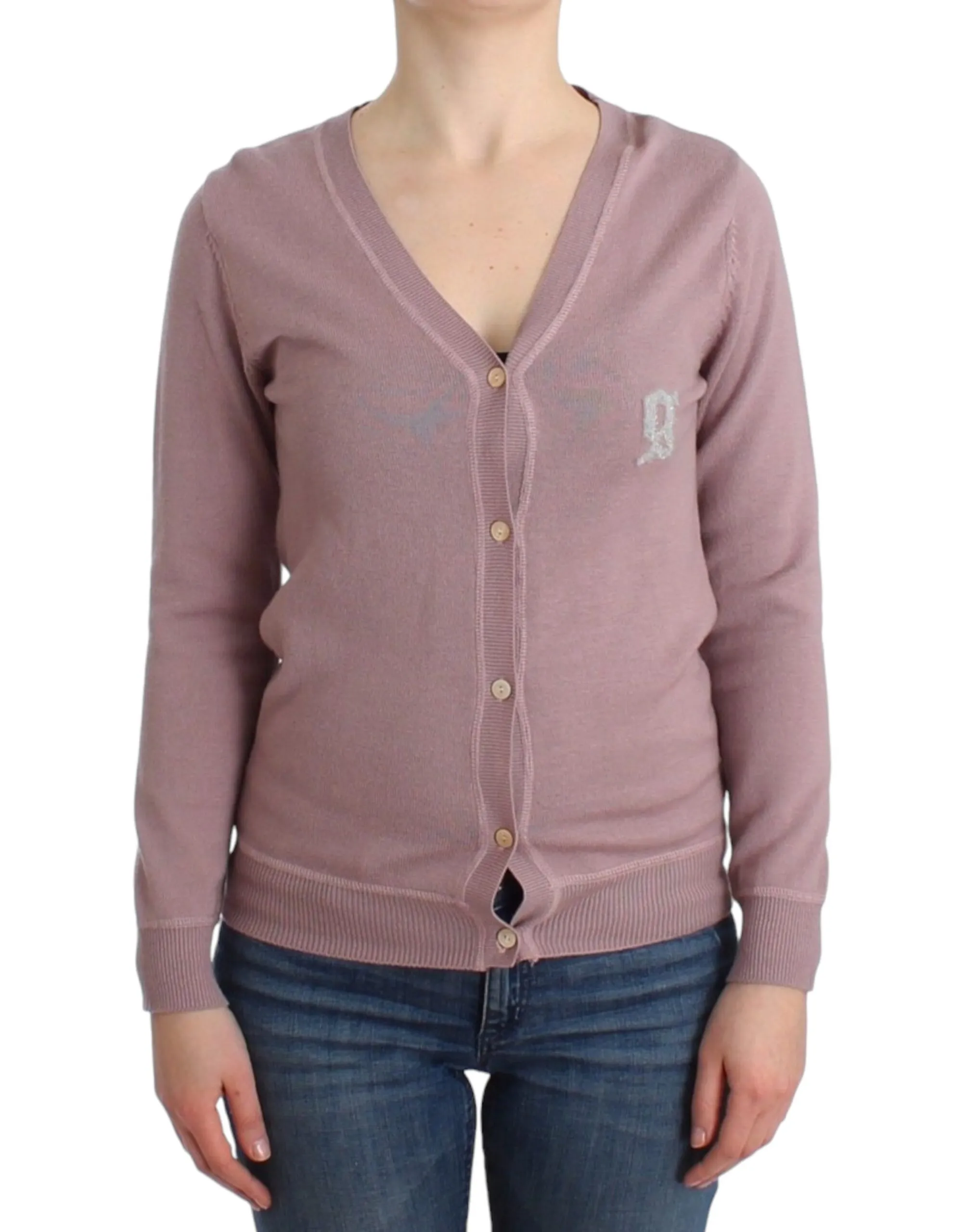 John Galliano Women's Chic Pink V-Neck Wool Cardigan
