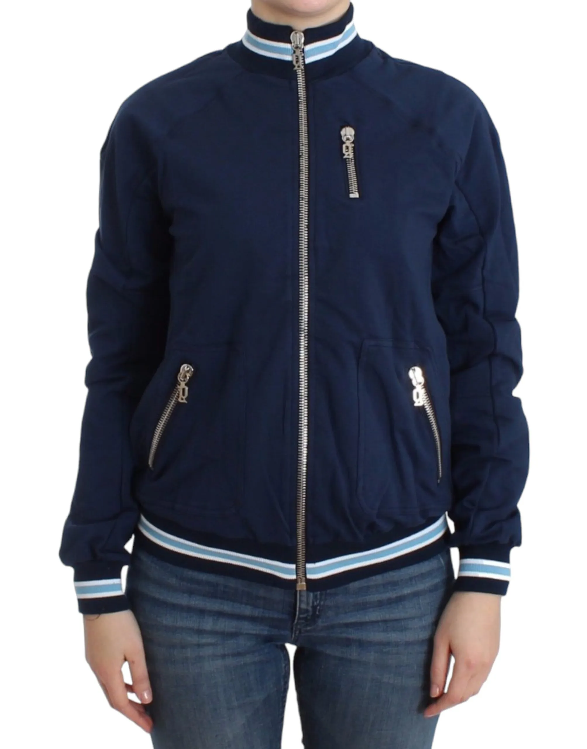 John Galliano Women's Chic Blue Zip Cardigan with Logo Detail