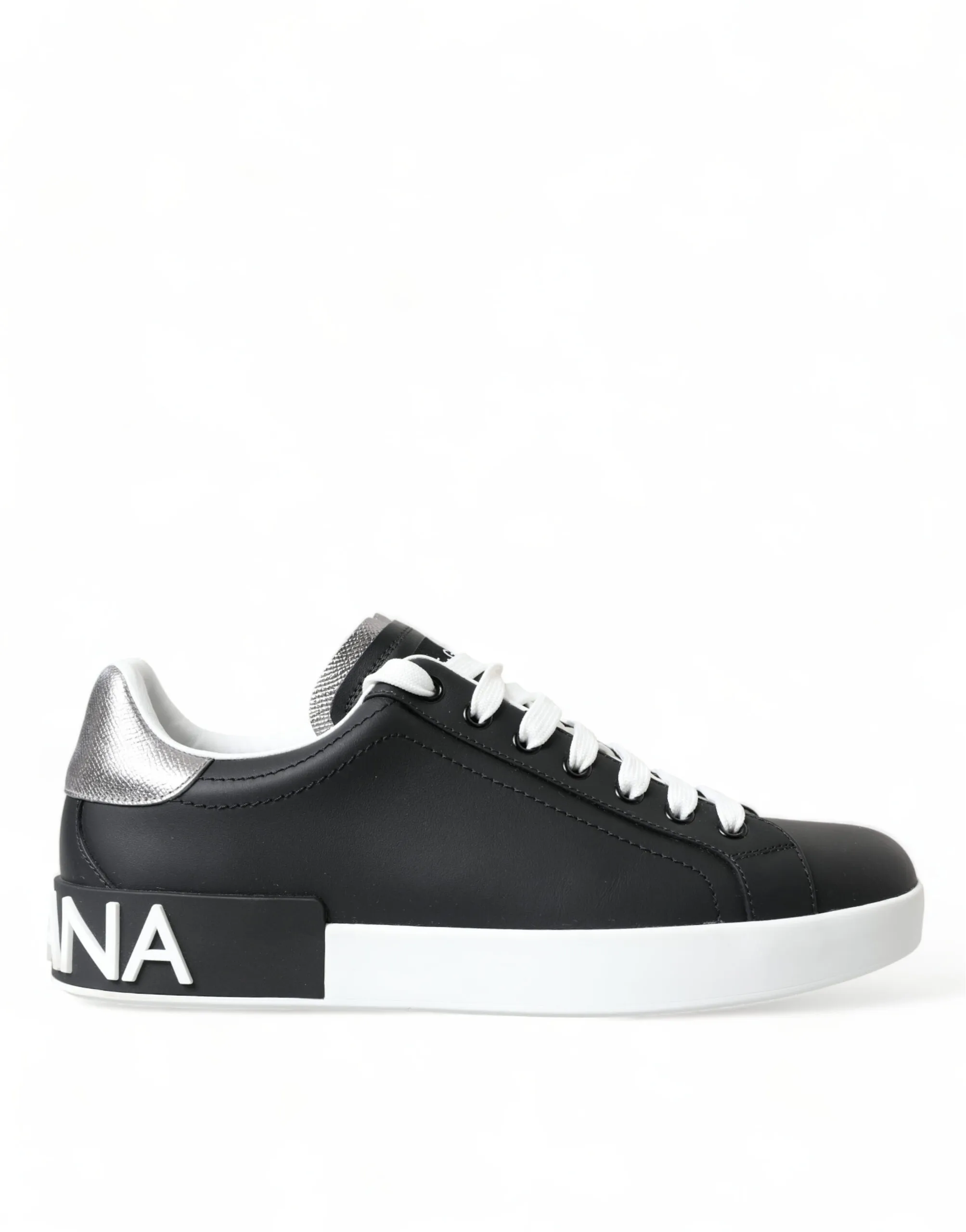Dolce & Gabbana Men's Elegant Black and White Leather Low-Top Sneakers