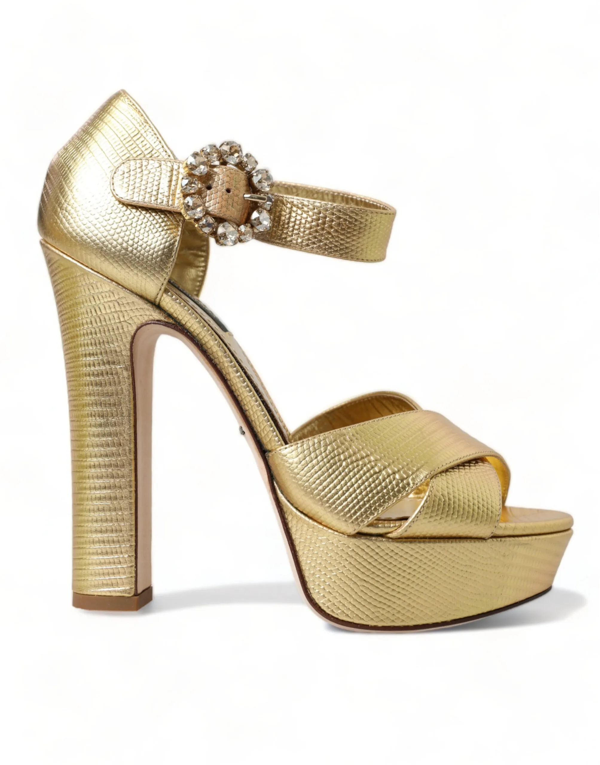Dolce & Gabbana Women's Gold Leather Crystal-Embellished Sandals
